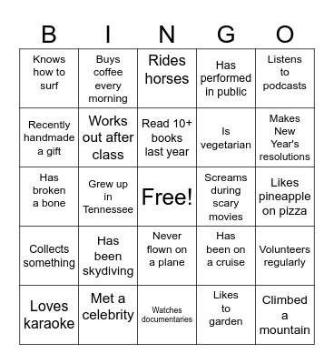 Icebreaker Bingo Card