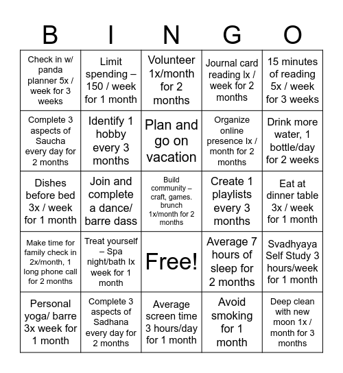 Jules 2025 Intentions Bingo Card