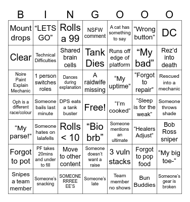 Lunatic Raiders Bingo Card