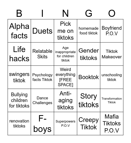 Weird Tiktoks Bingo Card