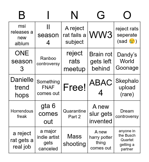 Untitled Bingo Card