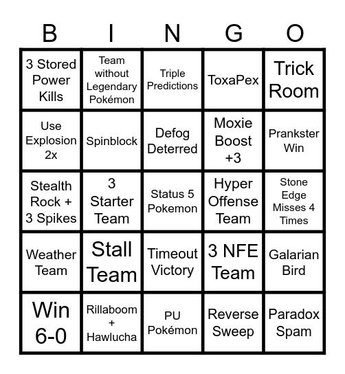 Pokémon Showdown Bingo Card