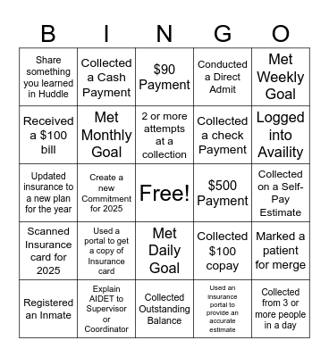 New Year New Goal Bingo Card
