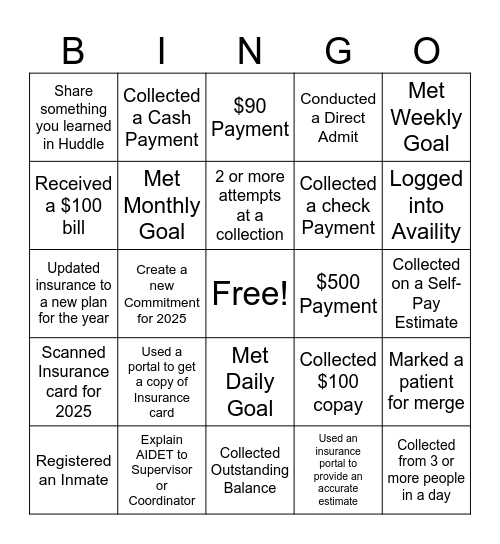 New Year New Goal Bingo Card