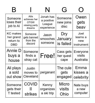 2025 Group Therapy Bingo Card