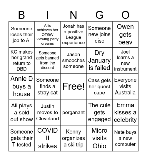 2025 Group Therapy Bingo Card