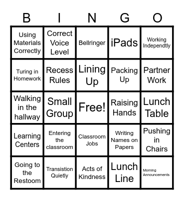 Routines & Procedures Bingo Card