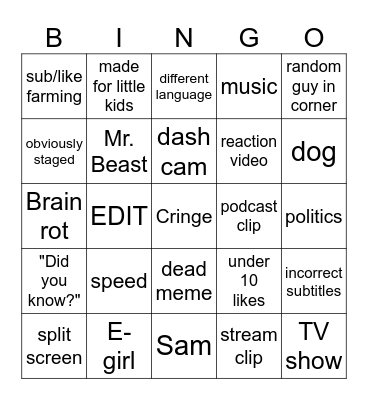 Untitled Bingo Card