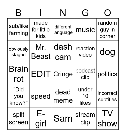 Untitled Bingo Card