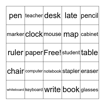 Classroom Bingo Card