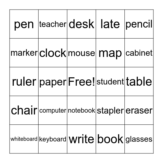 Classroom Bingo Card