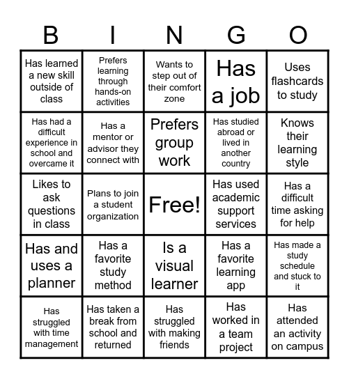 Get To Know You Bingo Card