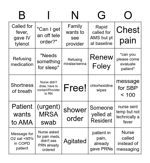 Night float BINGO Card