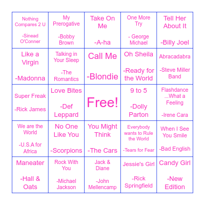 80s Music Bingo Card