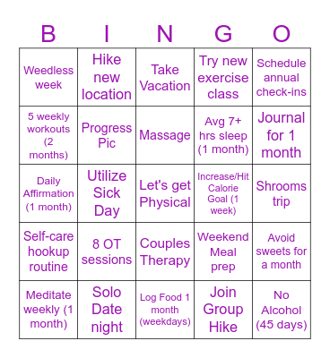 Let's get Physical Bingo Card