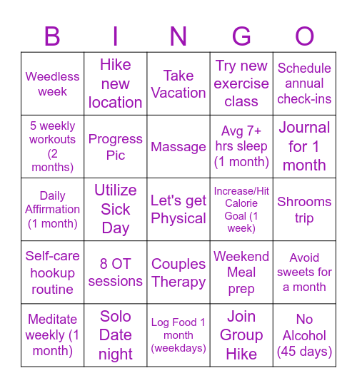 Let's get Physical Bingo Card