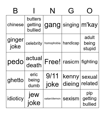 south park bingo Card