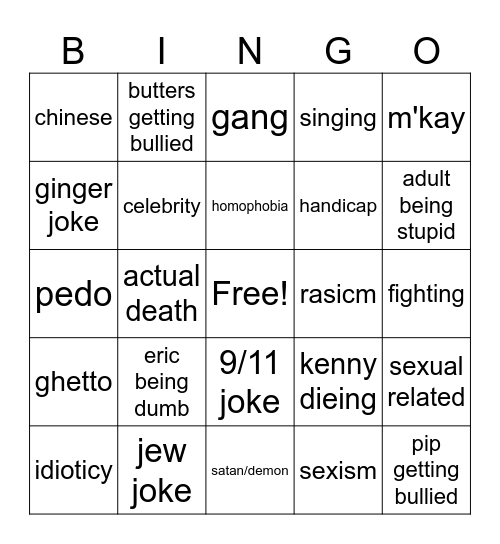 south park bingo Card