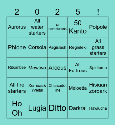 Shiny Pokemon 25’ Bingo Card