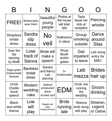 A&J Bingo Card