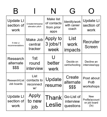 New Year, New Job Bingo Card
