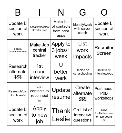 New Year, New Job Bingo Card