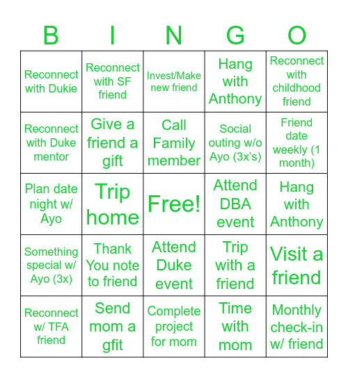 Relationships Bingo Card