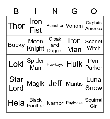 Marvel Characters Para Gets Mad At Bingo Card