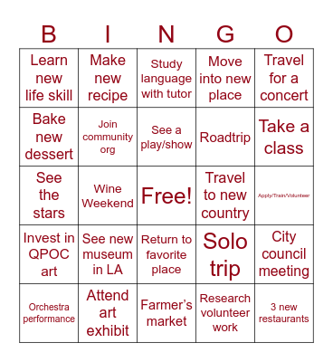 Adventures & Side Quests Bingo Card