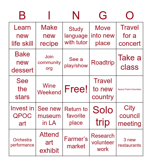 Adventures & Side Quests Bingo Card