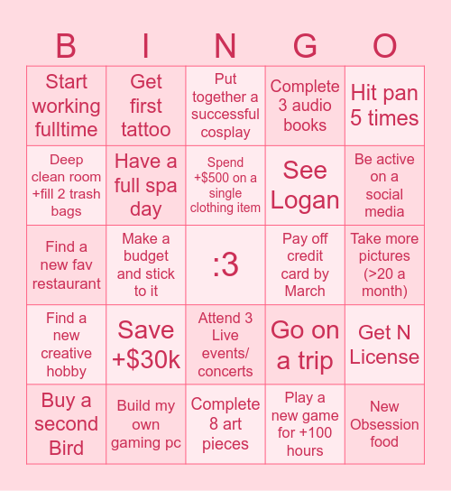 My 2025 Bingo Card