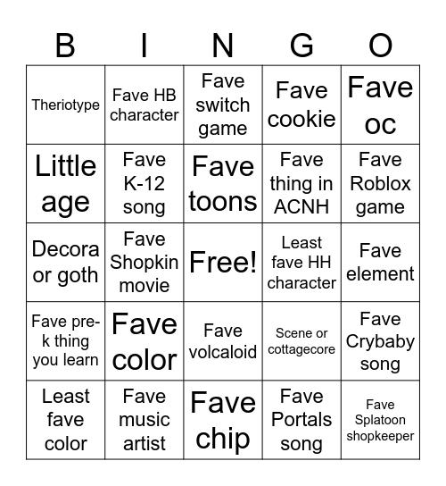 ME BINGO Card