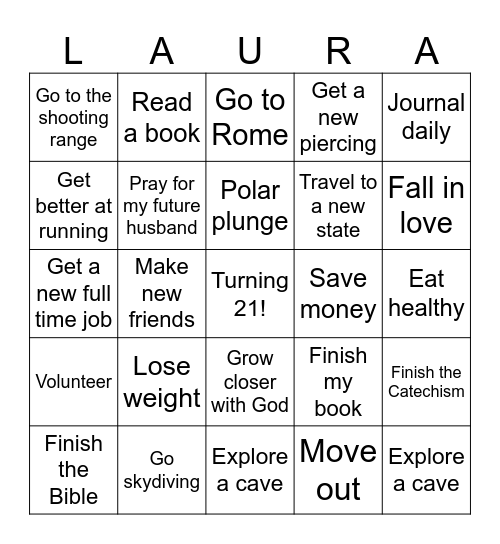 Laura's 2025 Goals Bingo Card