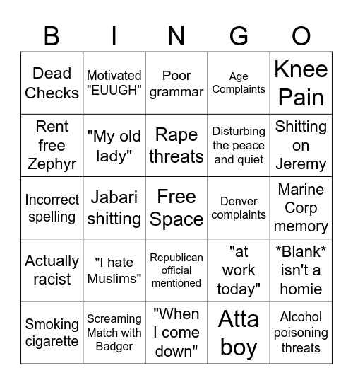 Raider Bingo Card