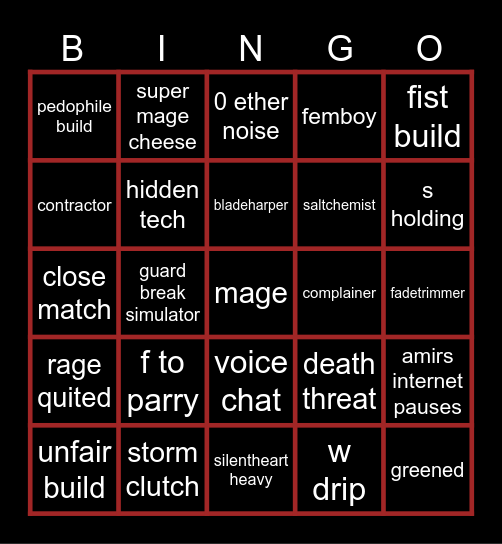 chimes Bingo Card