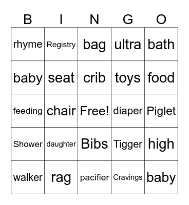 Baby Shower Bingo Card