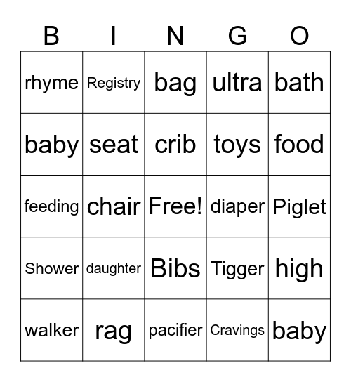 Baby Shower Bingo Card