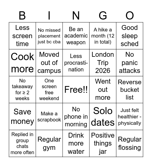 2025 Life Bingo Card