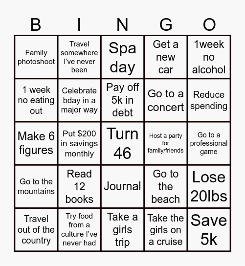 2025 Vision Board Bingo Card