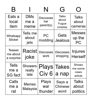 Celestress Bingo Card