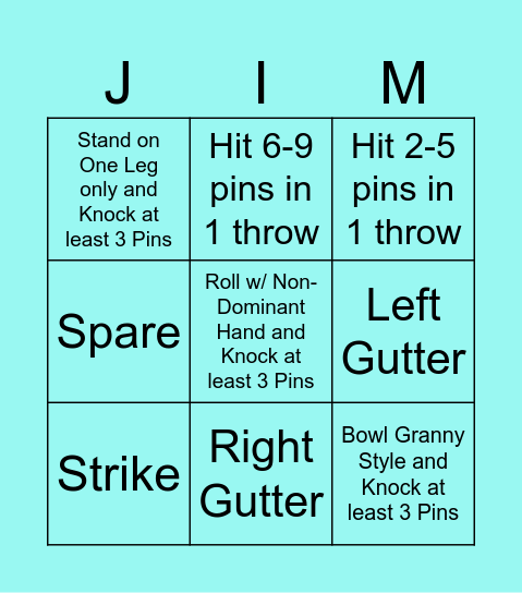 J.I.M. Bowling Bingo Card