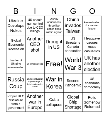 2025 Apocalypse Bingo v2 Bingo Card