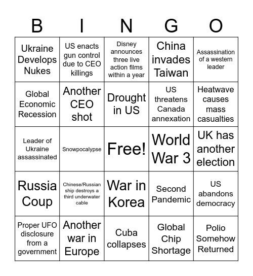 2025 Apocalypse Bingo v2 Bingo Card