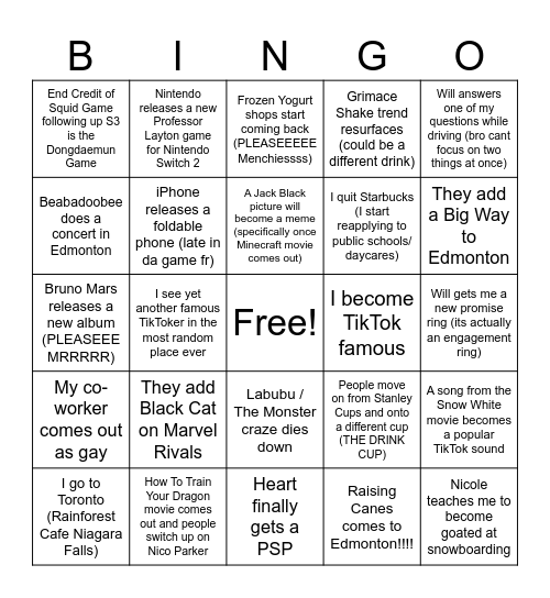 Heart's 2025 BINGO Card Bingo Card