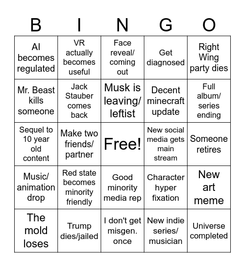 2025 Bingo Card