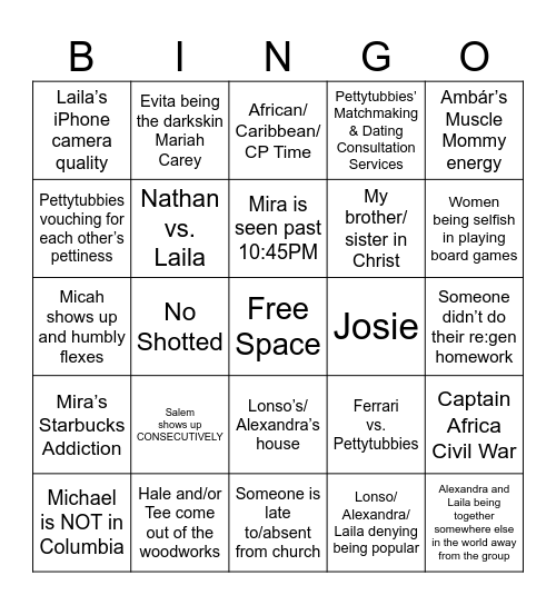 Pettytubbies and Friends Bingo Card
