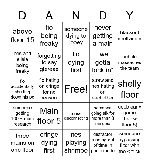 Dandy's World Bingo Card