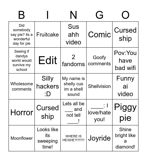 Dandys world bingo card :D Bingo Card