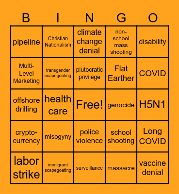 Capitalist Dystopia News Bingo Card