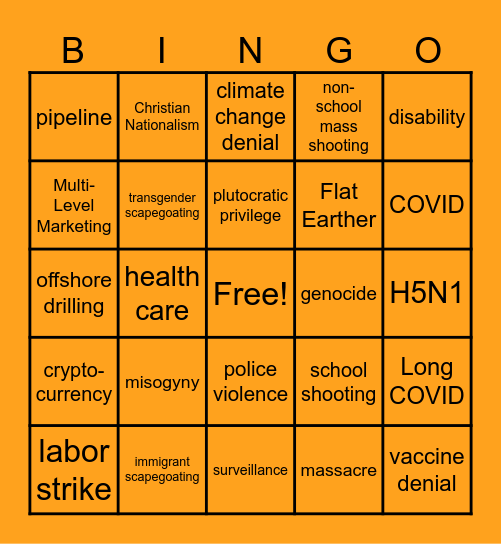 Capitalist Dystopia News Bingo Card